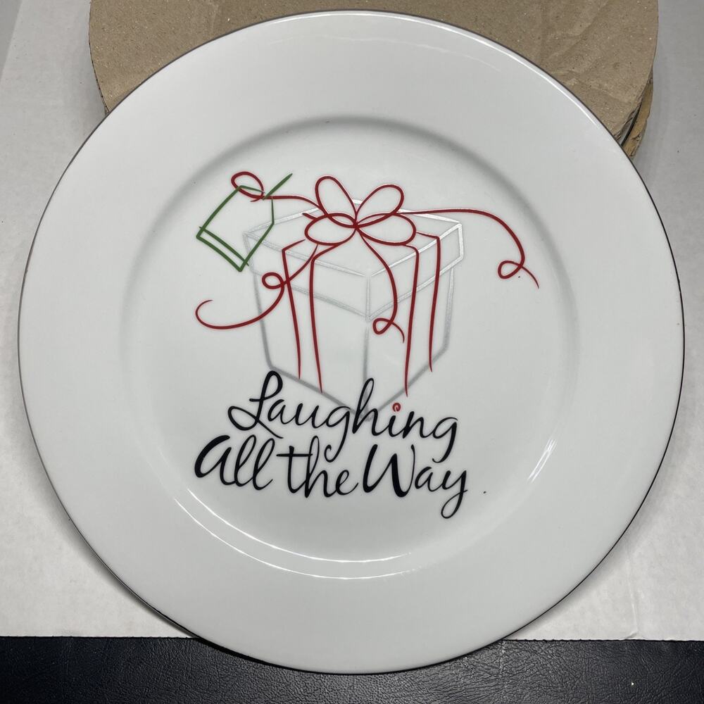 2 St. Nicholas EAT DRINK BE MERRY 9" Round Plate Present Laughing All The Way